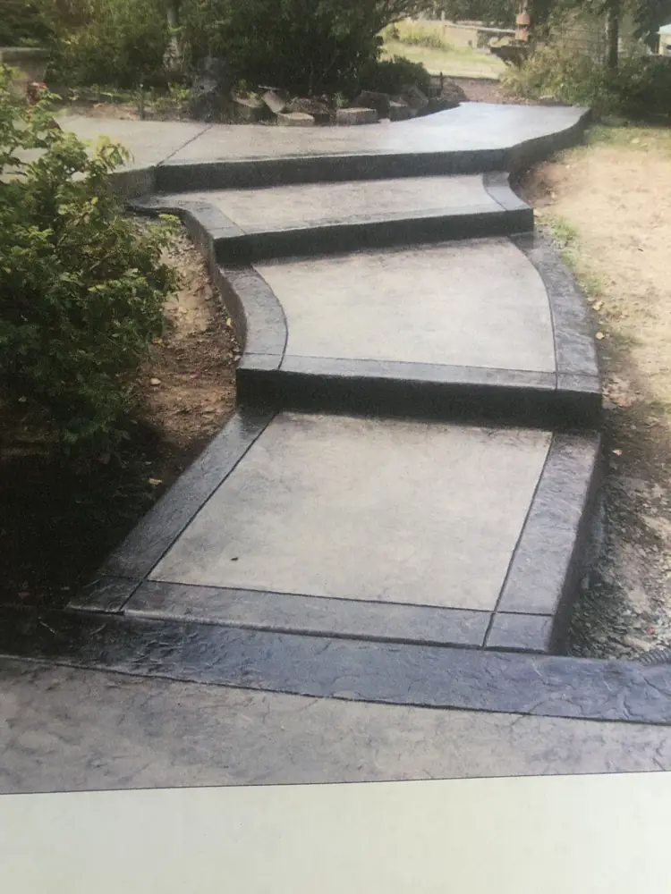 Steps and a landing with a stamped border