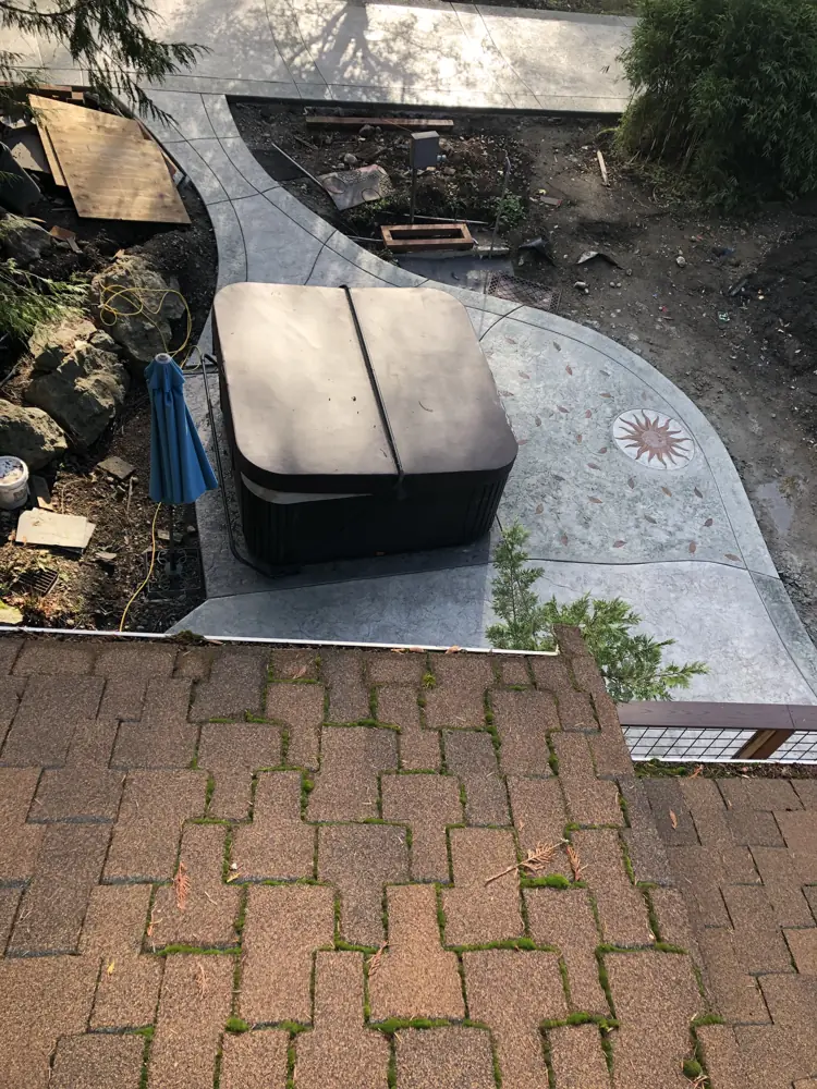 Curved stamped walkway with a banded edge