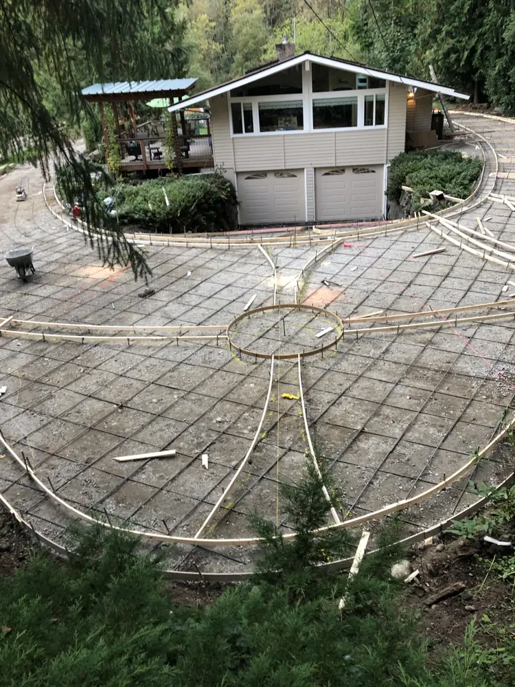 Forms and layout lines marked on prepared ground