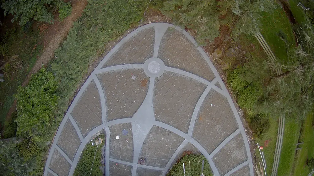 Drone view of a stamped border pattern